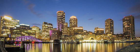 bright Boston skyline at dusk